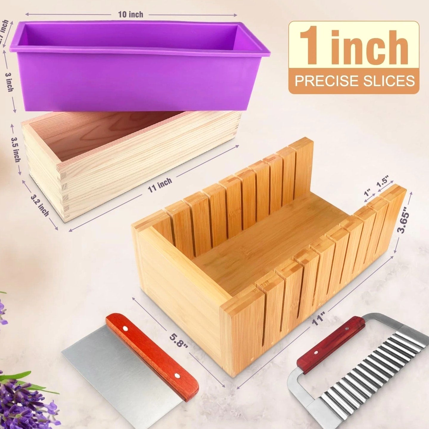 Rectangular Silicone Soap Mold 42oz Kit with Stainless Steel Cutters & Scraper