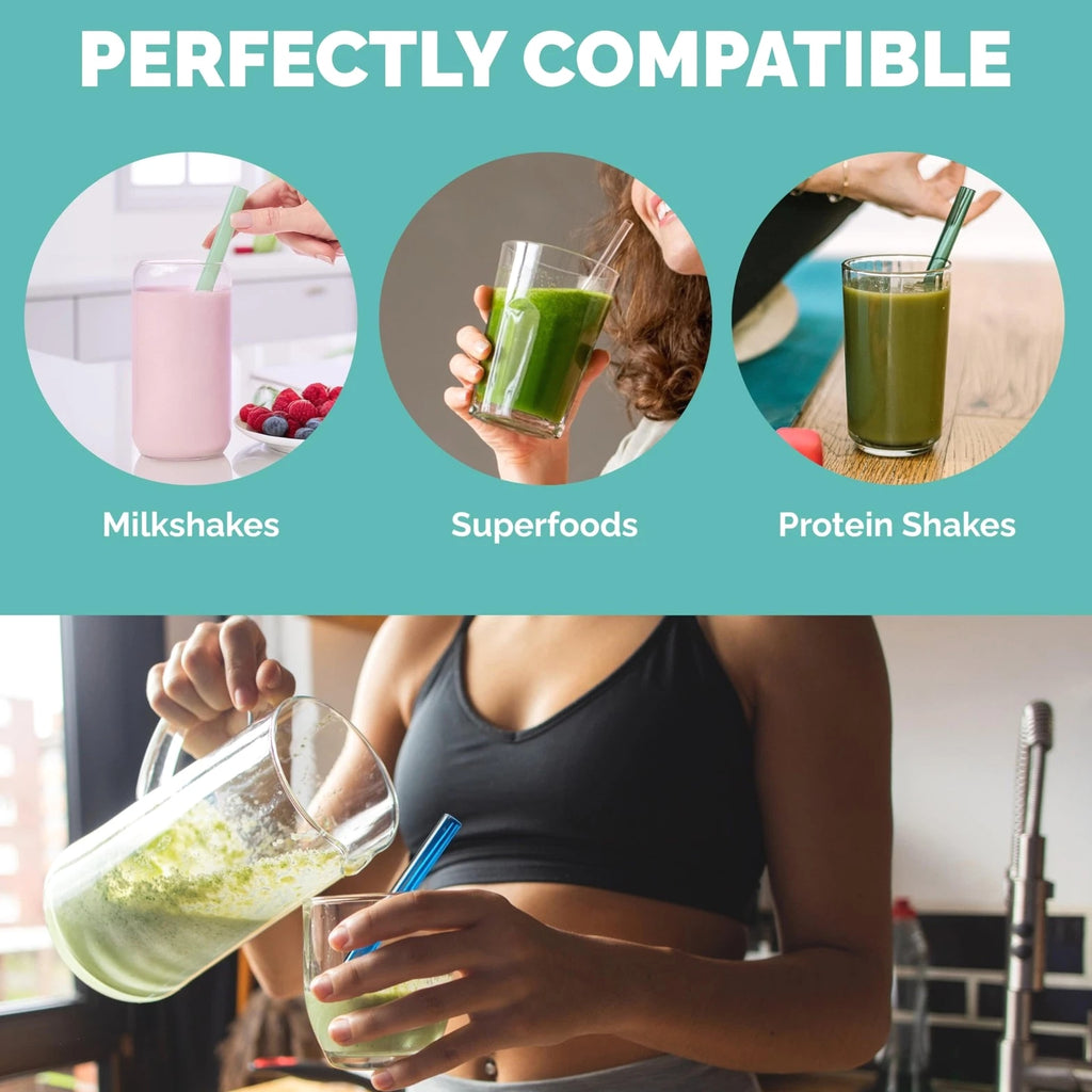 8 Inch Wide Glass Straws (6-Pack) - 12mm Reusable Boba Straws for Milkshakes ...