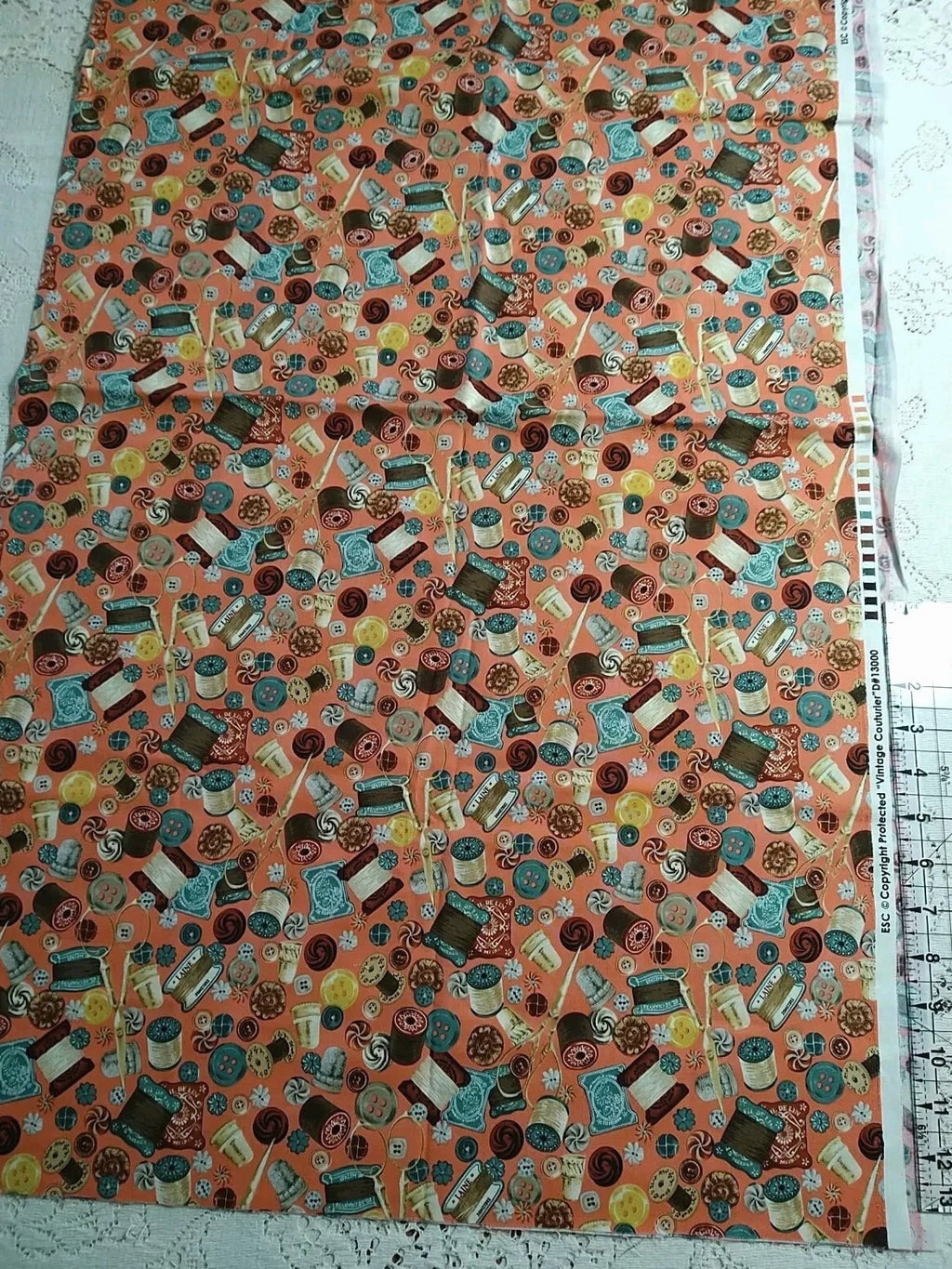 Sewing Notions Fabric Pink Blue "Vintage Couturier" 13000 ESC Haberdashery BTHY