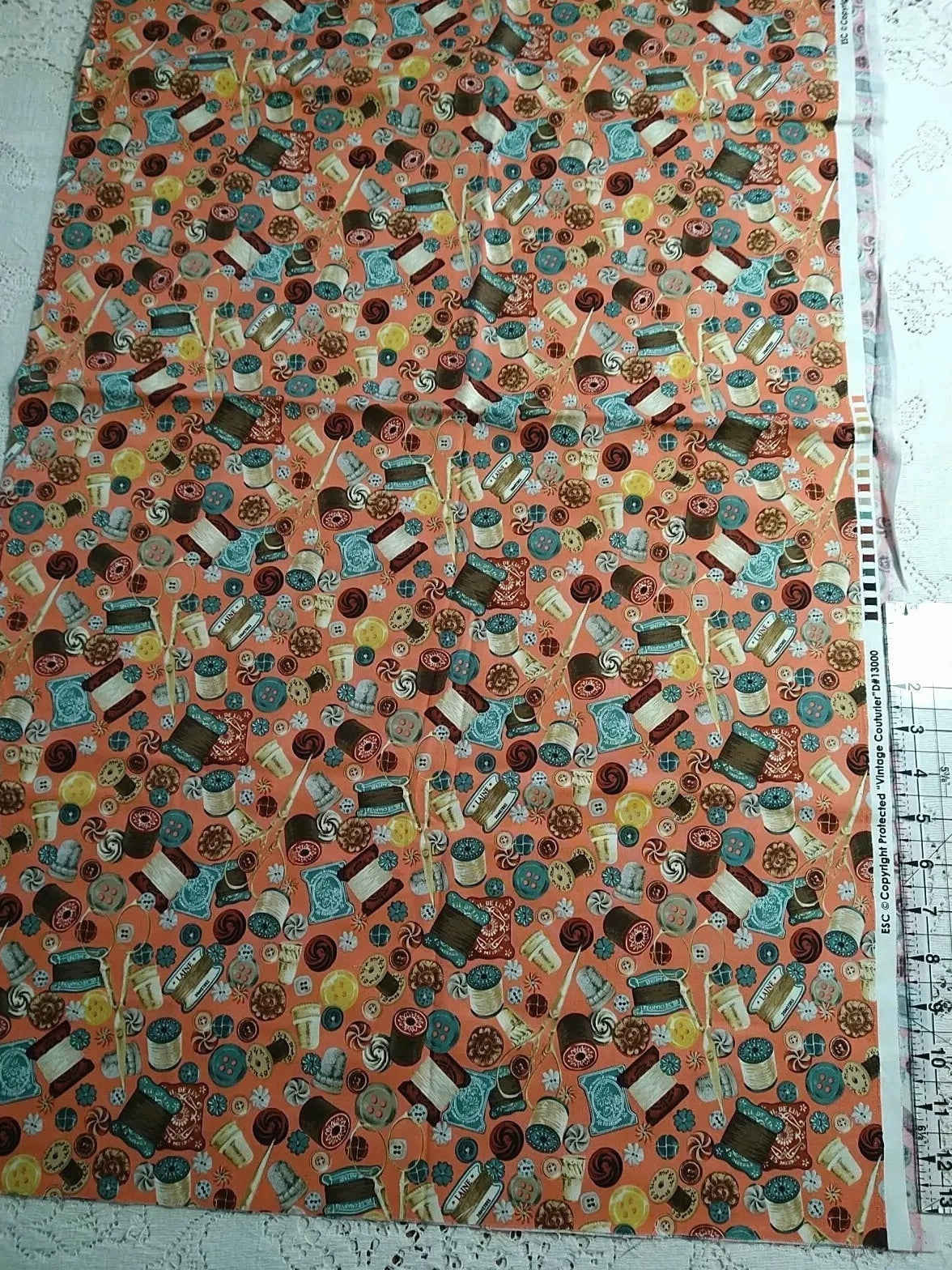 Sewing Notions Fabric Pink Blue "Vintage Couturier" 13000 ESC Haberdashery BTHY