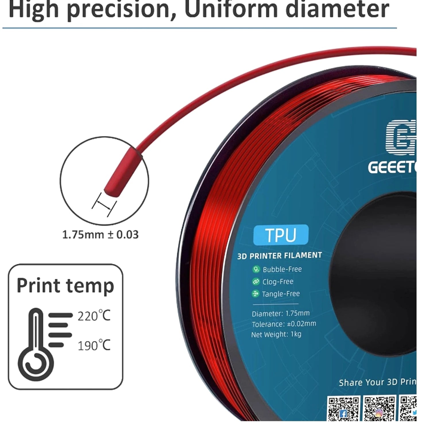 High Elasticity TPU Filament for FDM 3D Printers