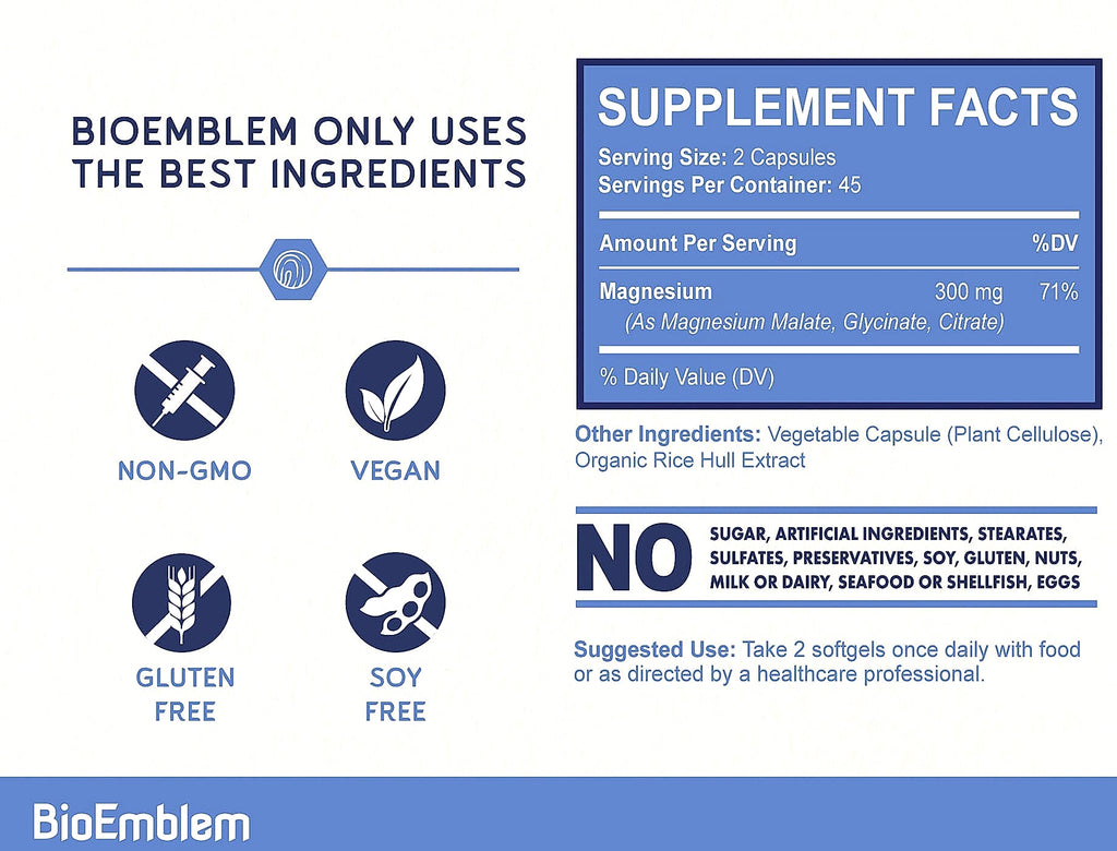 BioEmblem Triple Magnesium Complex 300mg Supplement