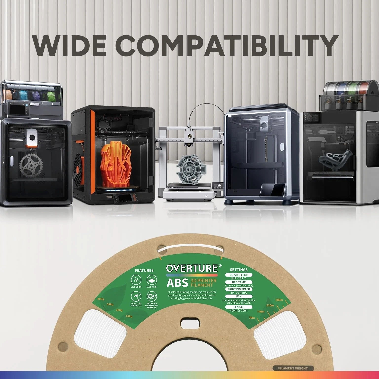 ABS Filament 1.75mm, High Strength & Heat-Resistant 3D Printer Material, Low ...