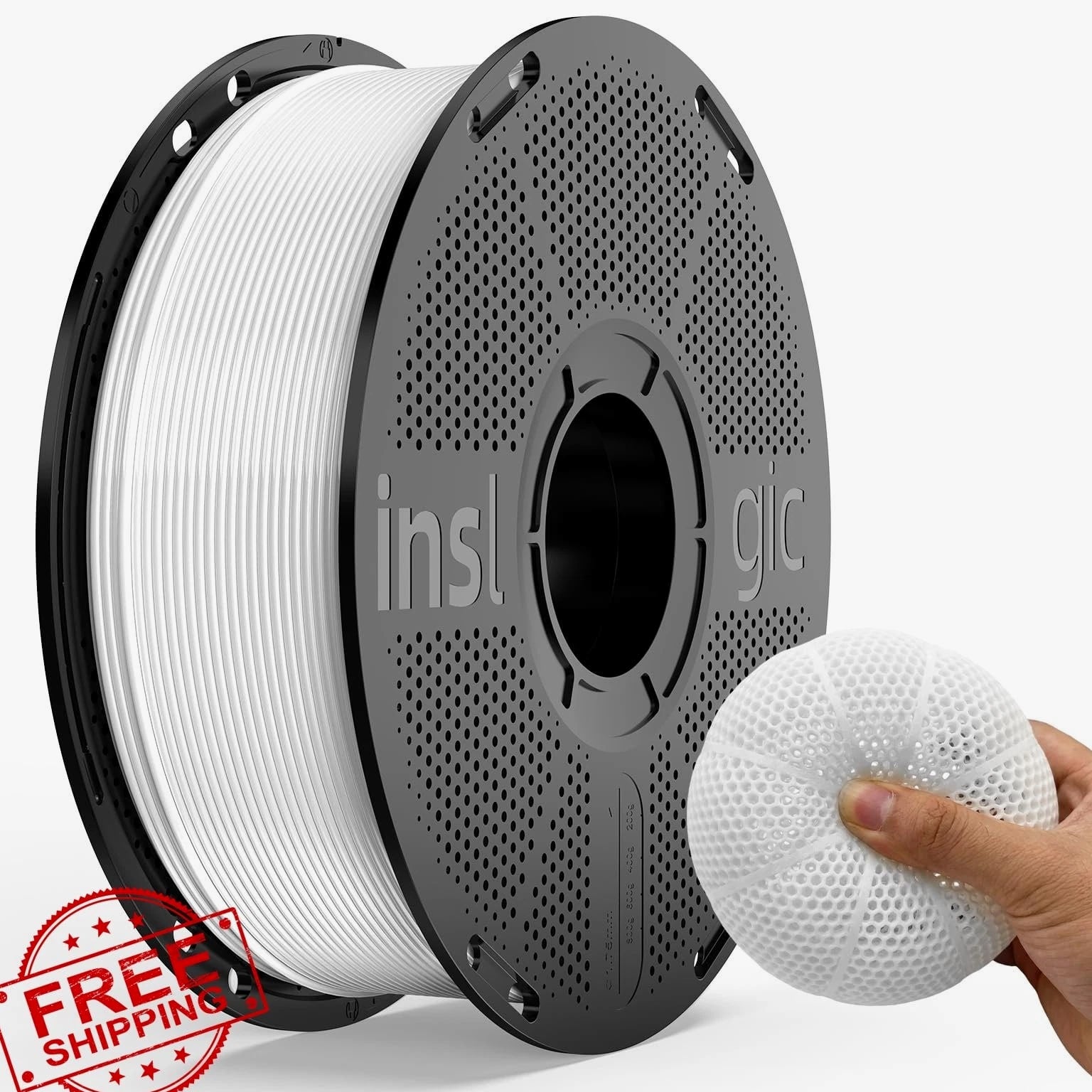 Inslogic TPU Filament 1.75mm Flexible 95A Soft 1kg 3D Printer - White