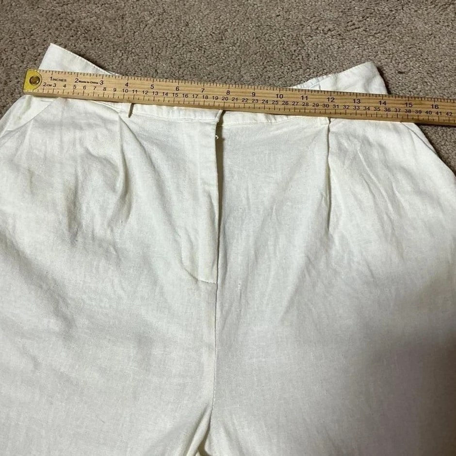 House of Harlow 1960 Cream Linen Blend Wide Leg Pleated Trousers Size M
