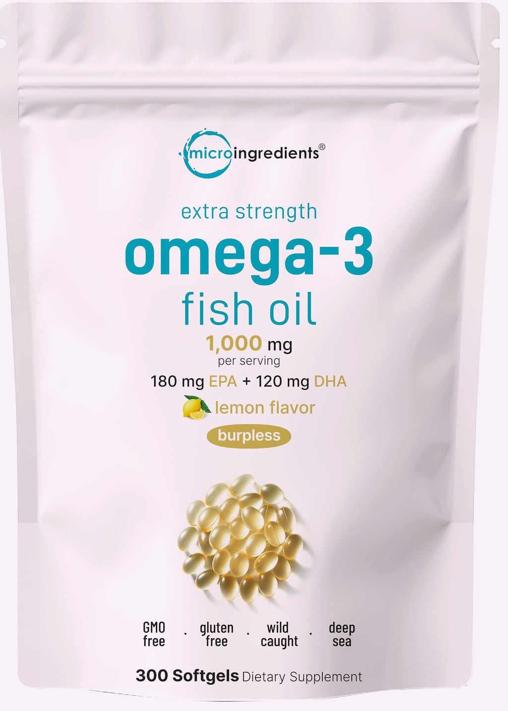 Micro Ingredients Omega 3 Fish Oil 1000mg, 300 Softgels