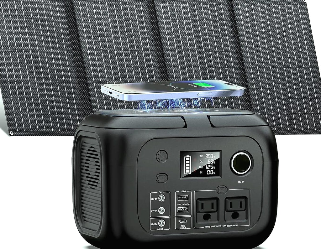SinKeu 300W Portable Power Station with 40W Solar Panel Kit
