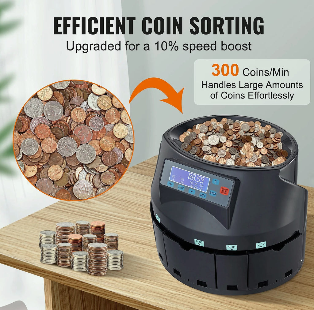 SucceBuy Automatic Coin Sorter Counter, 230-300/Min, LED Display