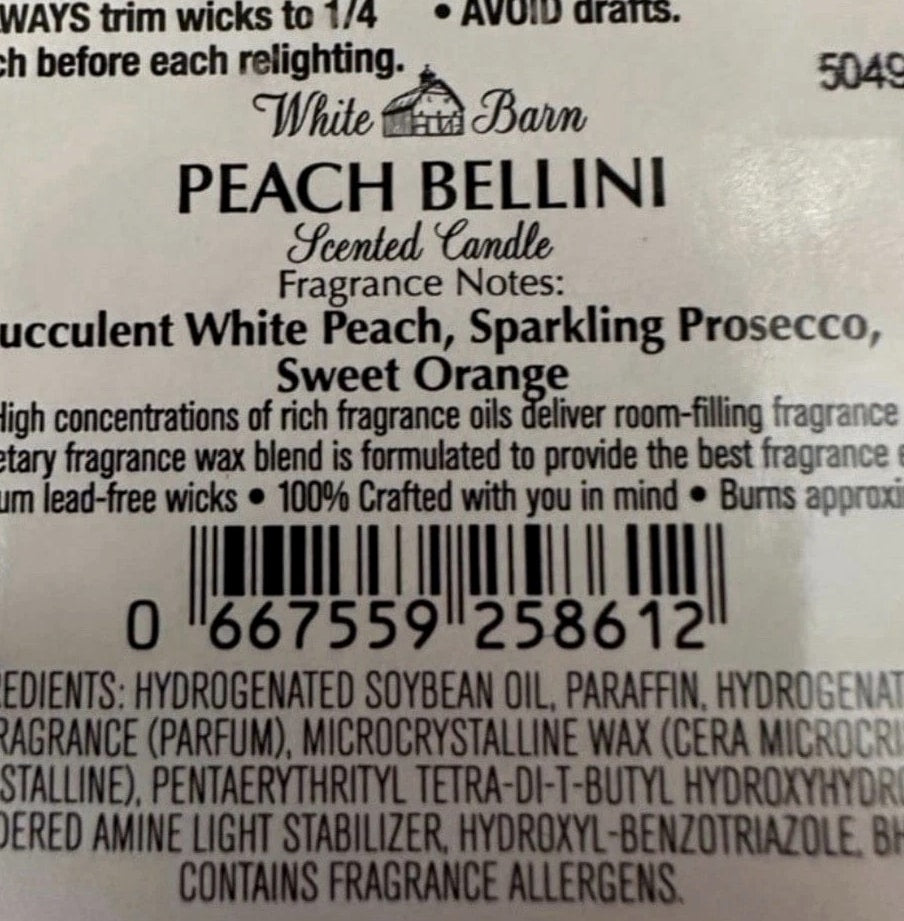 Bath & Body Peach Bellini 3-Wick Candle. White Barn Classic. Discontinued.