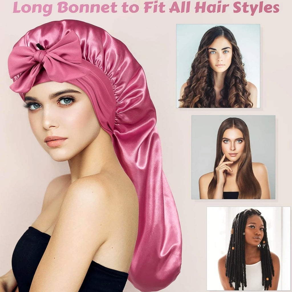 "Long Bonnet Satin Hair Silk Bonnet for Sleeping Women, Silky Bonnets for Women