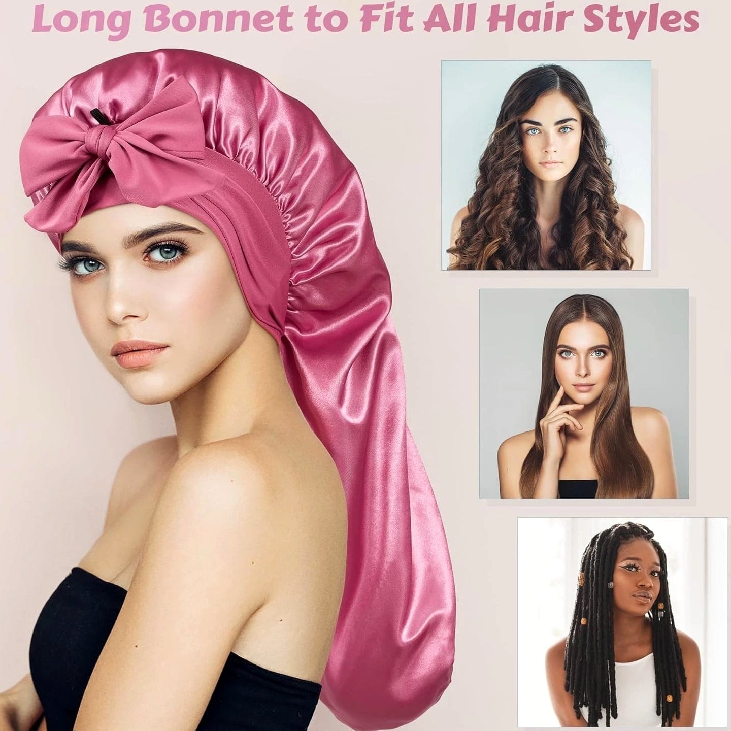 "Long Bonnet Satin Hair Silk Bonnet for Sleeping Women, Silky Bonnets for Women