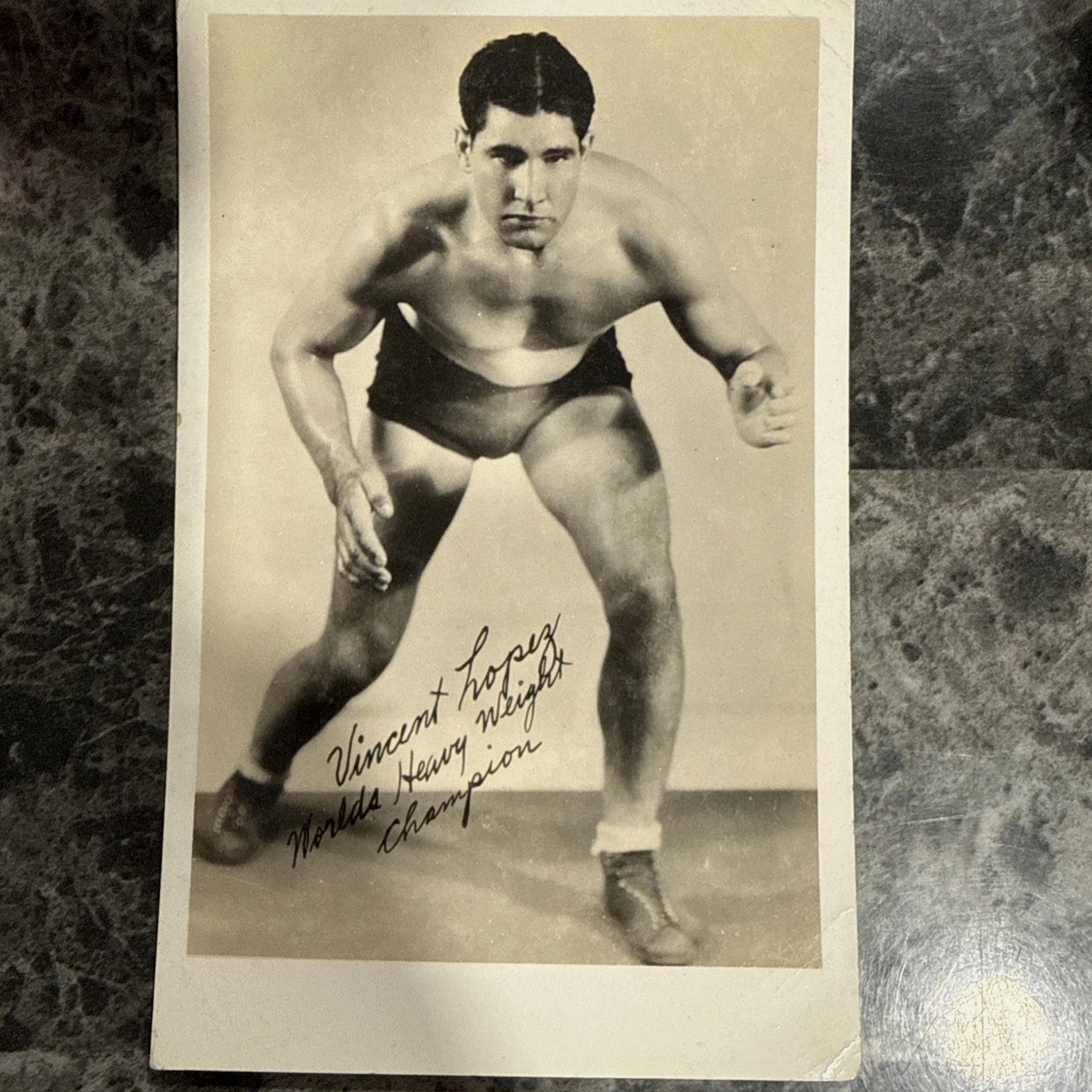 Vintage Wrestling PostCard Vincent Lopez Possibly Signed? Rare