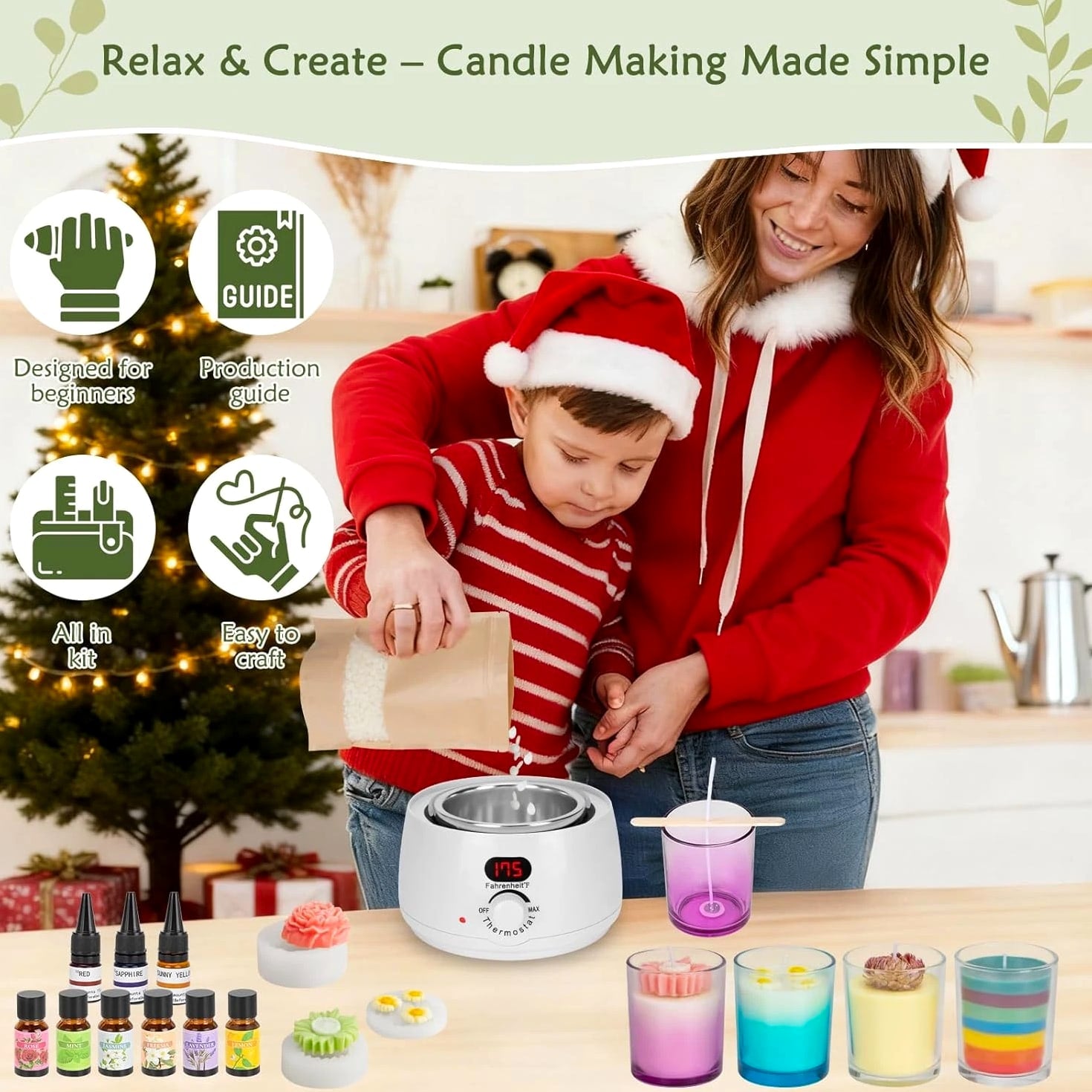Candle Making Kit for Adults Beginners – 1200G Soy Wax, Digital Wax Melter Pot,