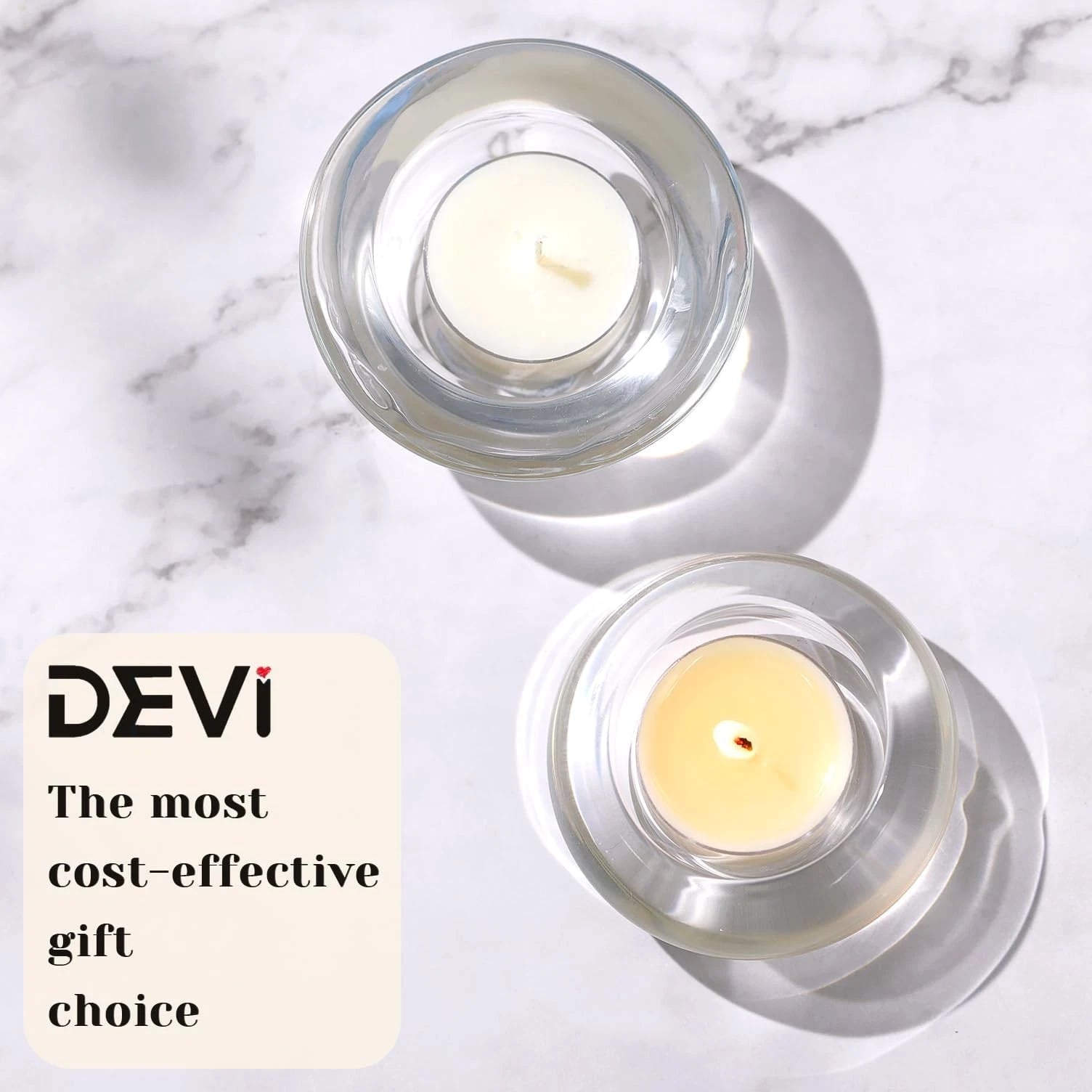 DEVI Soy Tea Lights Candles 50 Pack, Unscented White Tealight - 4 Hours Long Burning