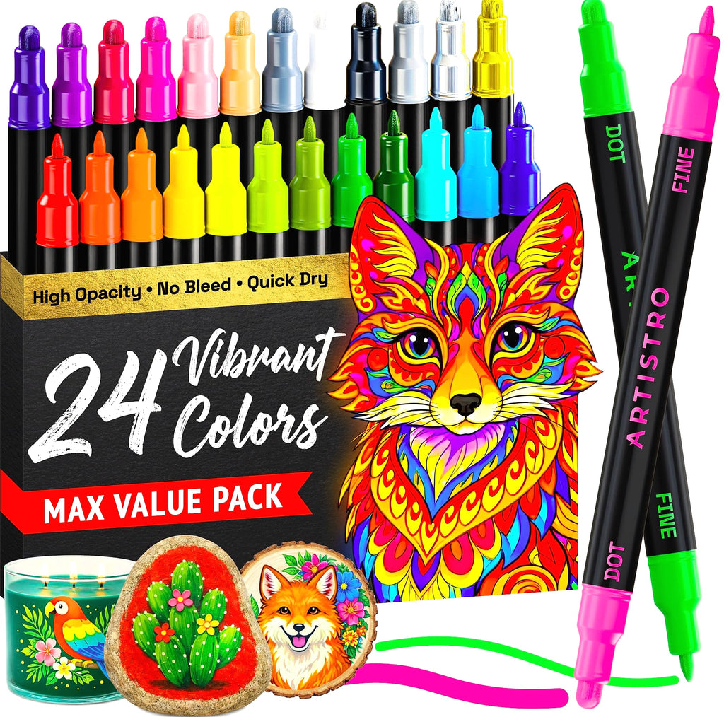 ARTISTRO 36 Dual-Tip Acrylic Paint Markers for Art and Crafts