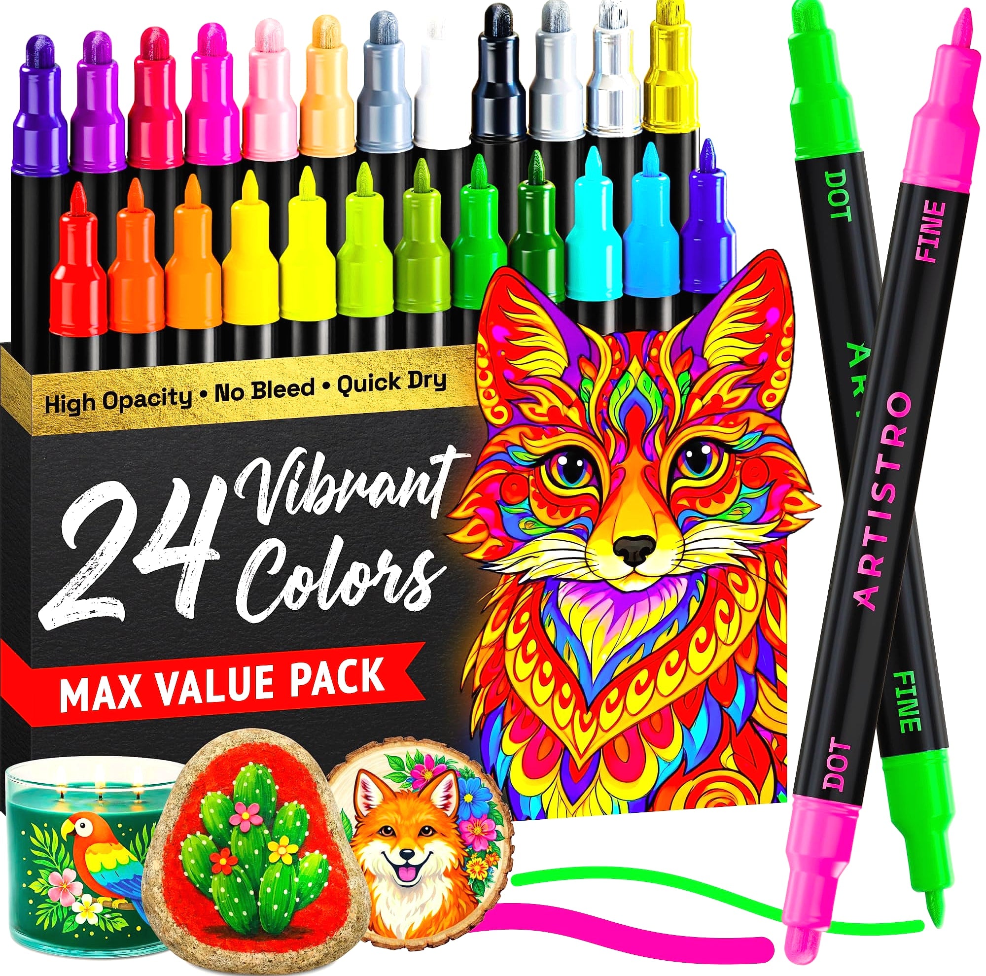 ARTISTRO 36 Dual-Tip Acrylic Paint Markers for Art and Crafts