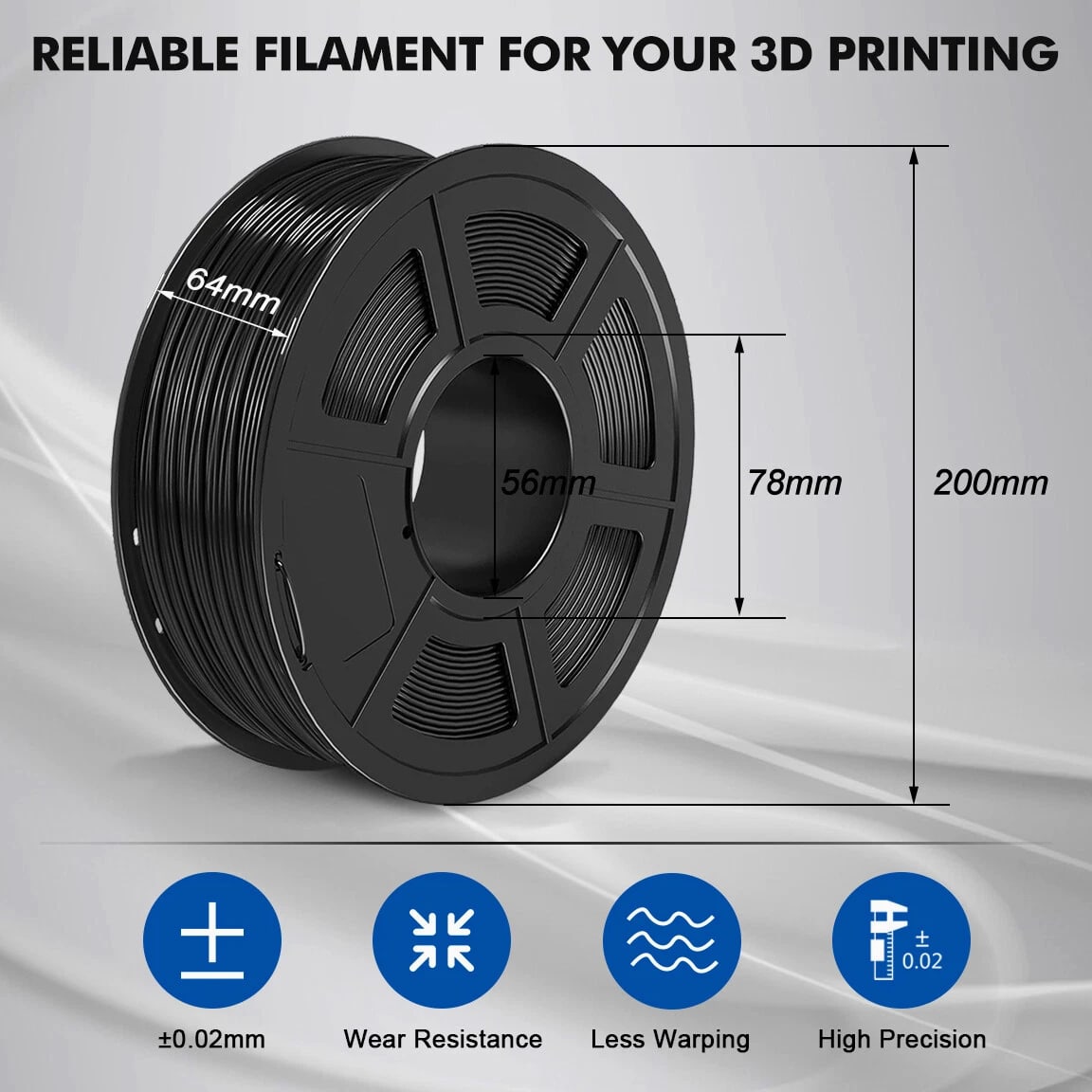 SUNLU ABS Filament 1.75mm±0.02mm, Highly Resistant Durable For 3D Printer 1KG