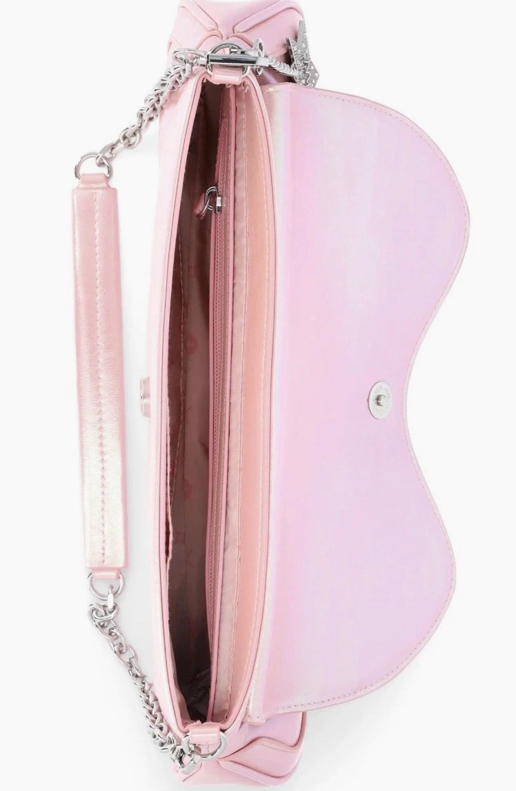 Paris Hilton Womens Rider Large Shoulder Baguette Bag Pink Purse Shiny Metallic