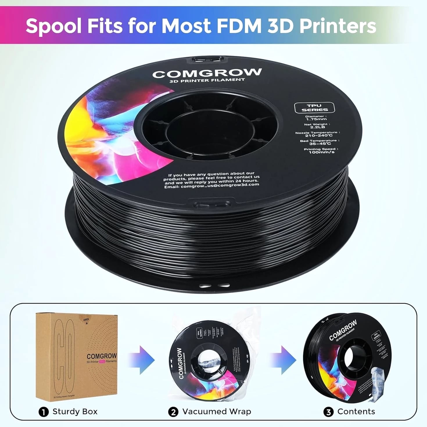 TPU Filament 1.75mm, 95A Soft Flexible 3D Printer Filament - Black 1kg