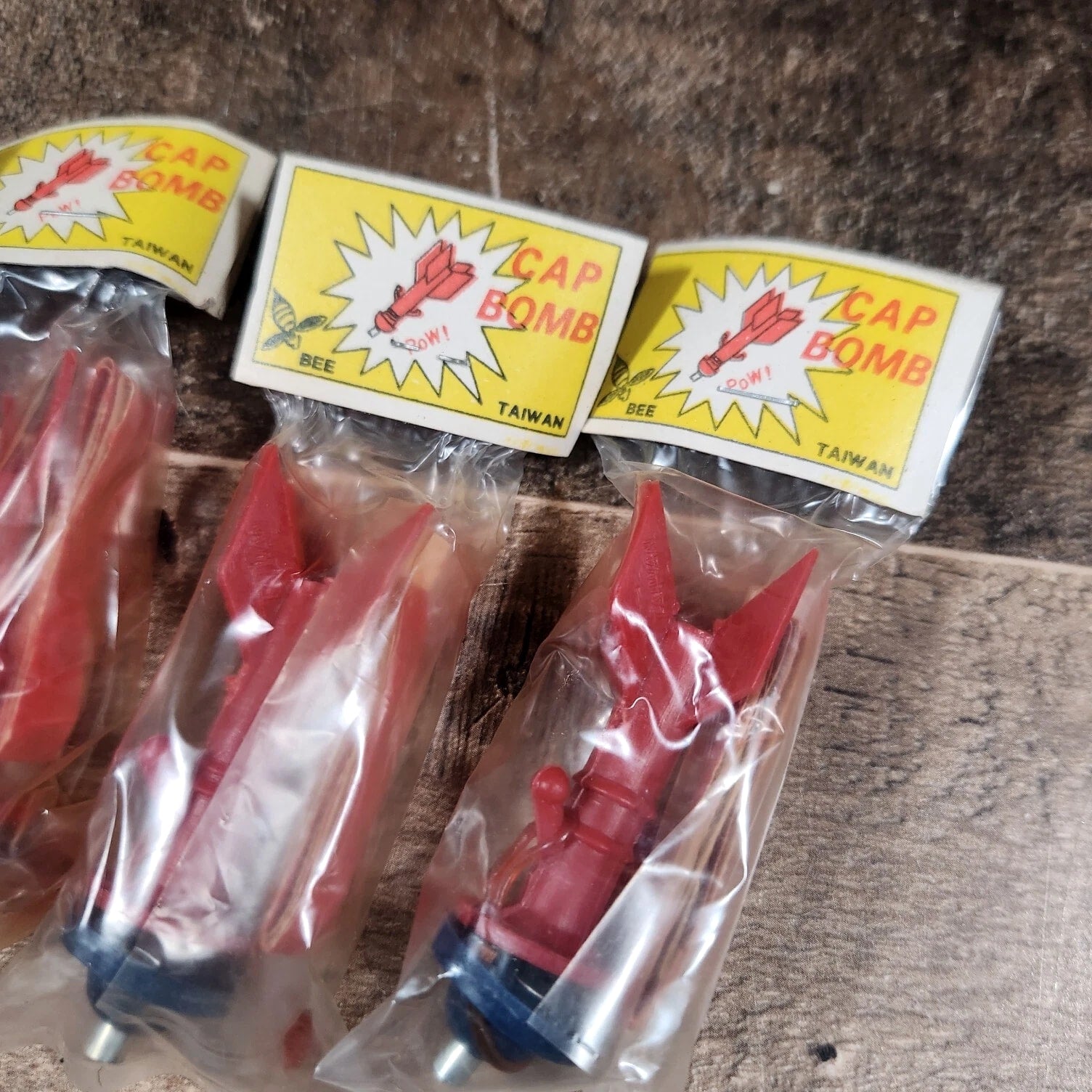Vintage Lot Of 5 1960s Bee Cap Bomb Toys Missles Shaped Brand New NOS Retro Red