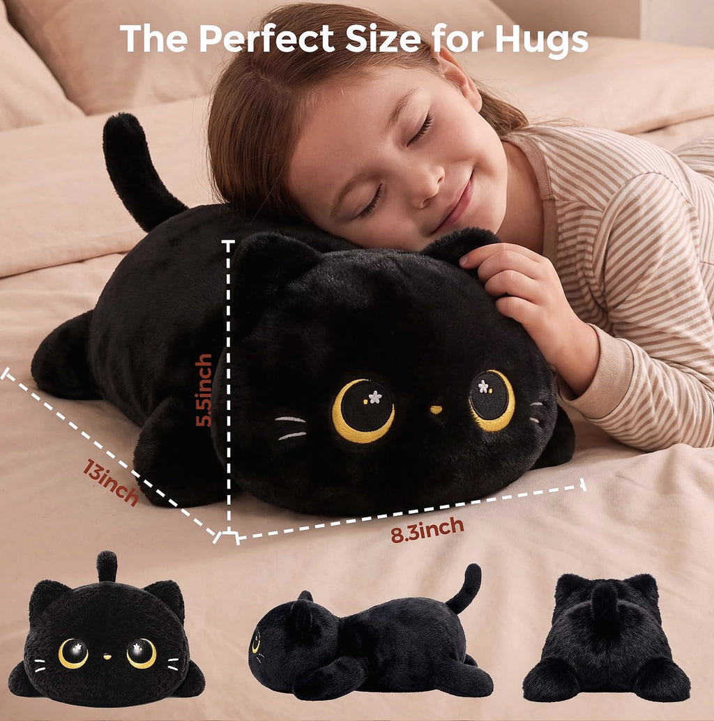 Mewaii 13 Inch Black Cat Plush Pillow Soft Stuffed Animal