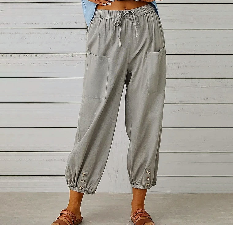 INSTYLISH Women's Cotton Linen Wide Leg Pants