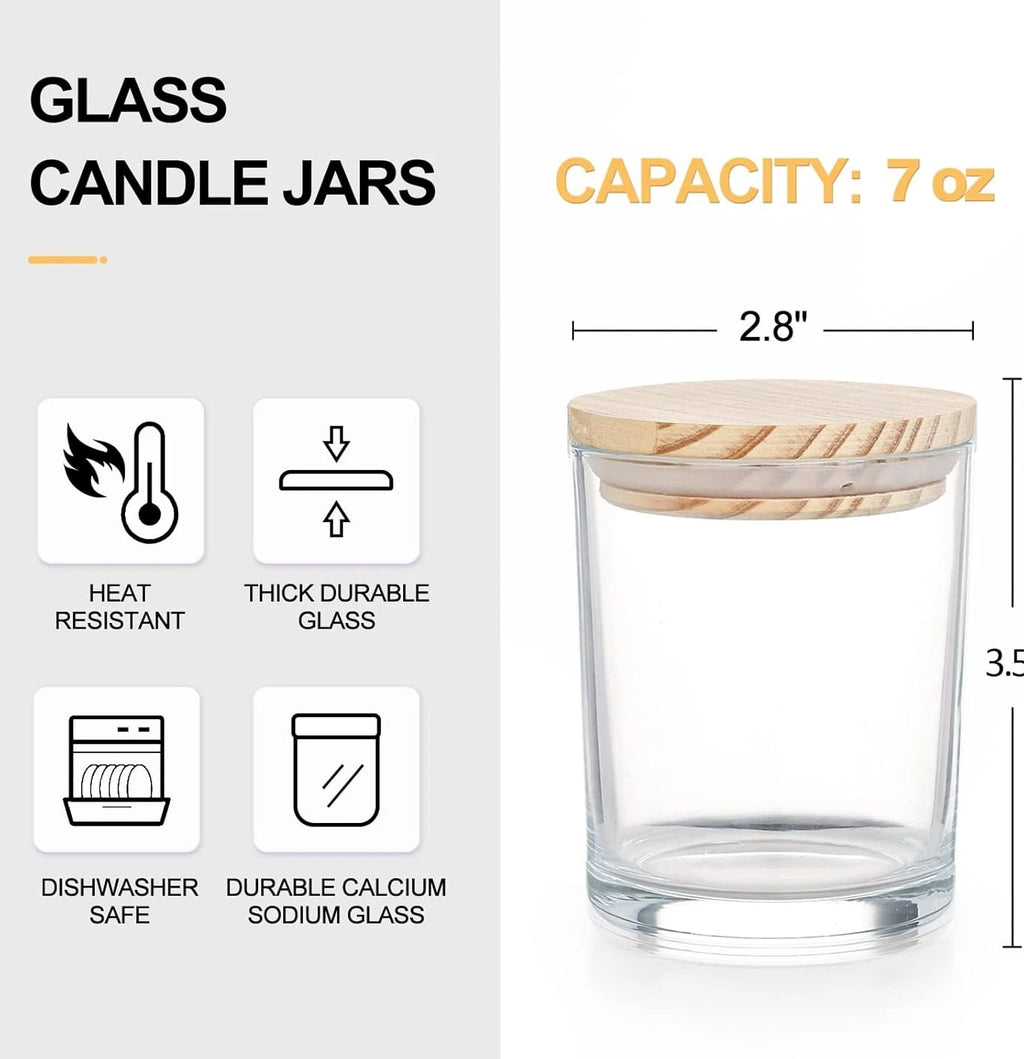 Candle Jars with Lids 7oz - 16 Piece Clear Glass Containers for Candle Making