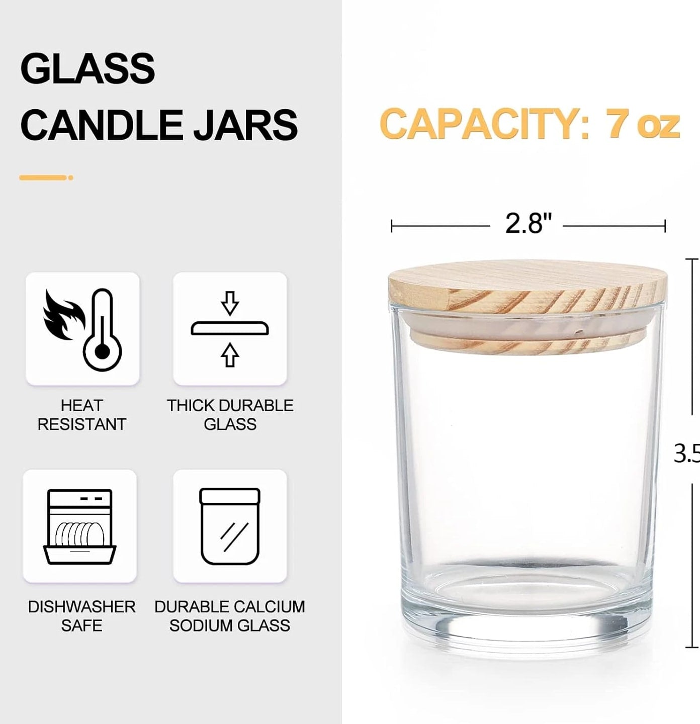 Candle Jars with Lids 7oz - 16 Piece Clear Glass Containers for Candle Making