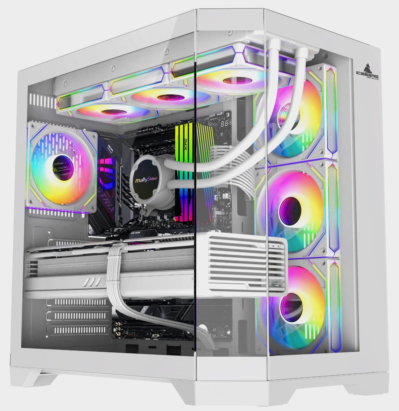 Iceberg Gaming PC Case Crystal Edge White Three Tempered Glass and seven fans