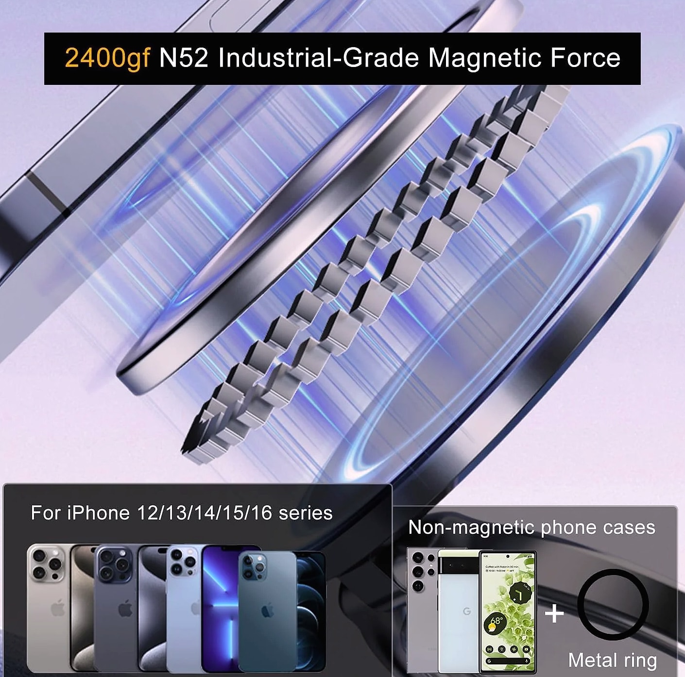 360° Rotatable Vacuum Magnetic Car Phone Mount