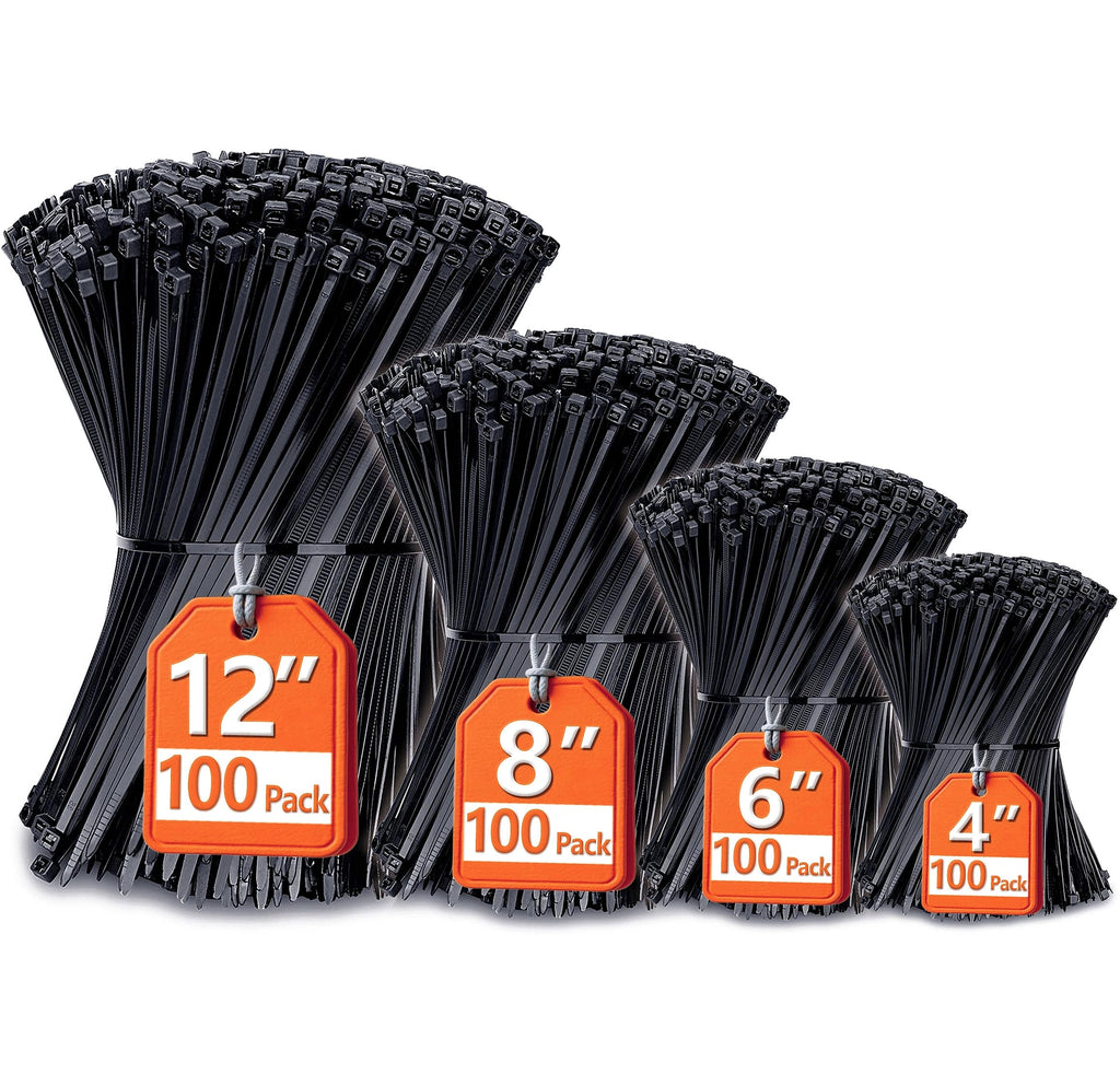 ANOSON Zip Ties Assorted Sizes 400 Pack Cable Ties UV Resistant