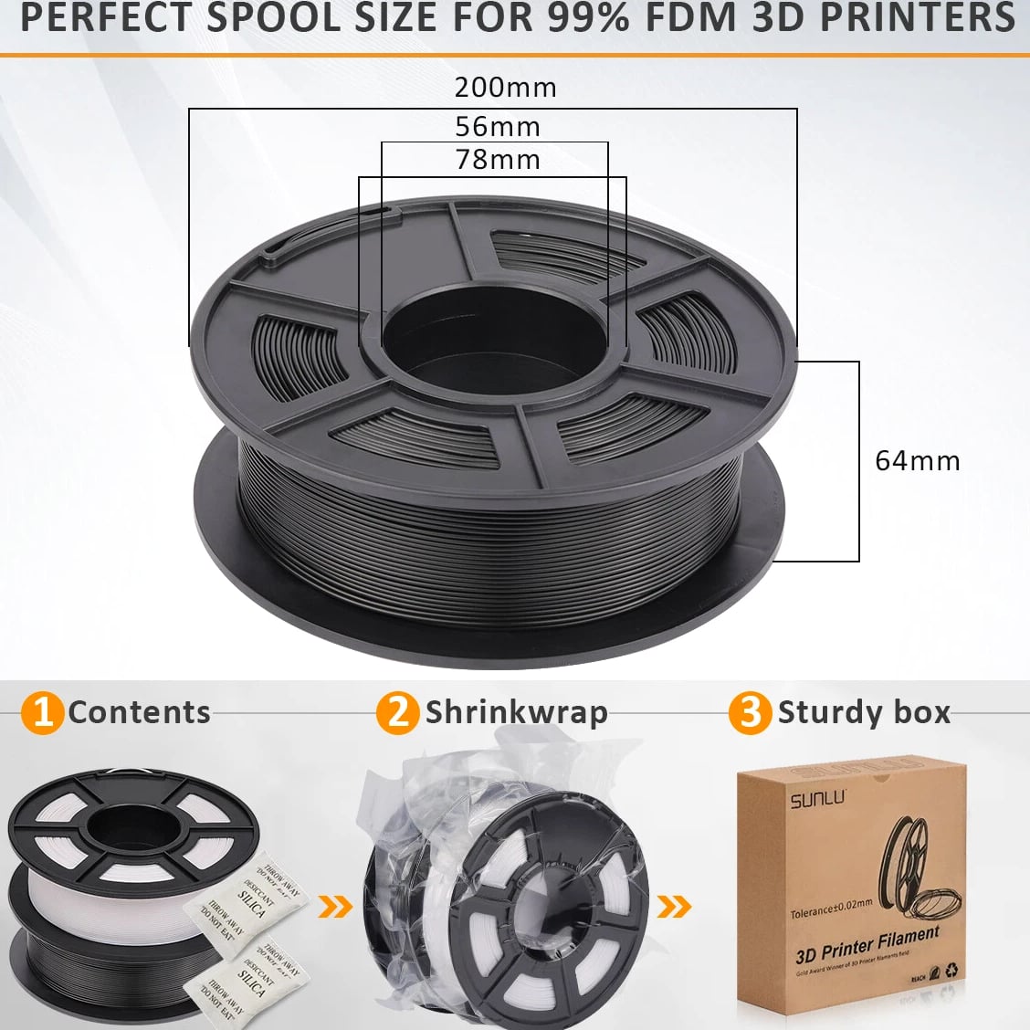 SUNLU 1.75MM PETG Filament Black Color 1KG/2.2LBS 3D Printer Consumables