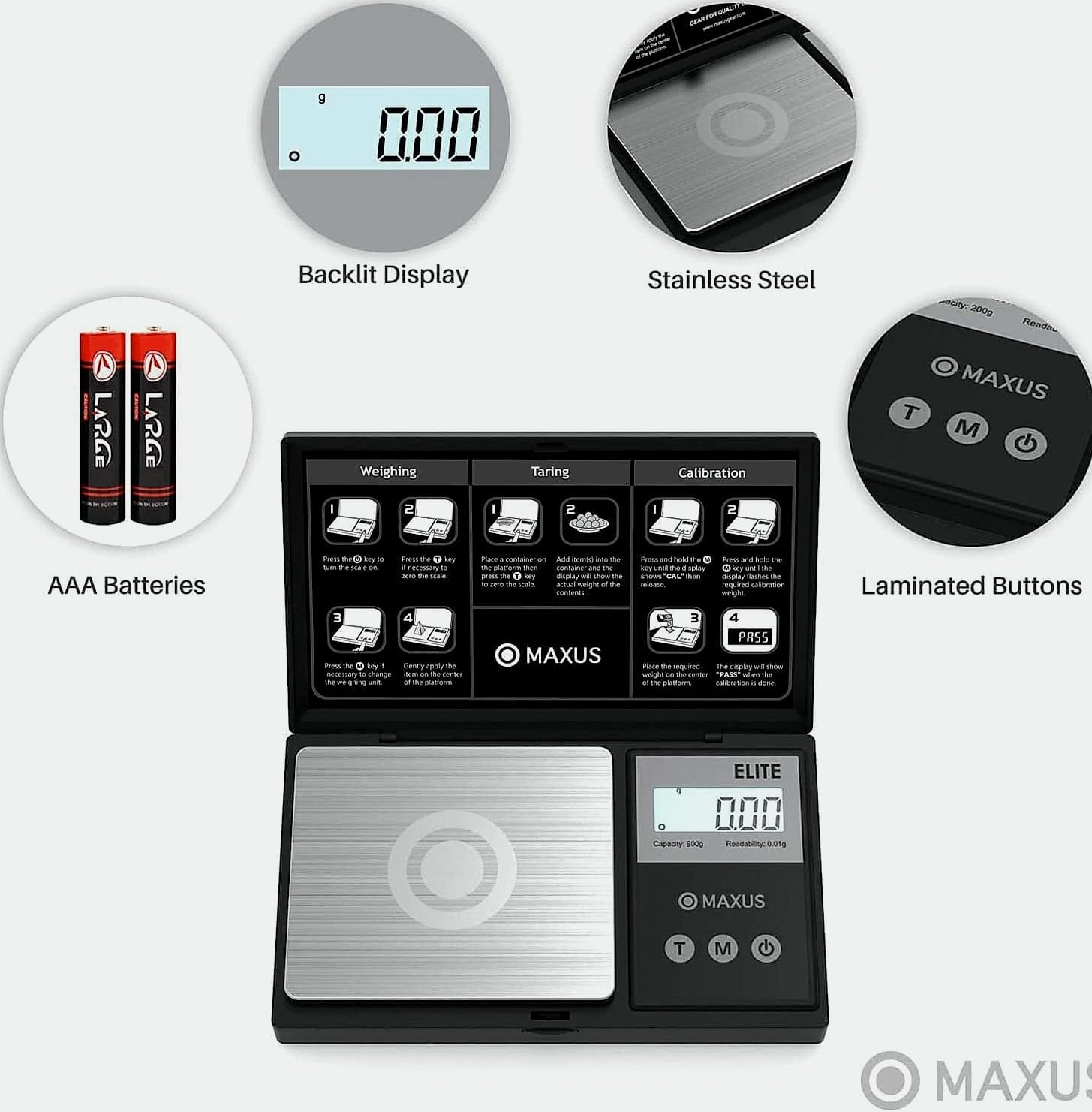 MAXUS Digital Pocket Gram Scale 500g x 0.01g Precision