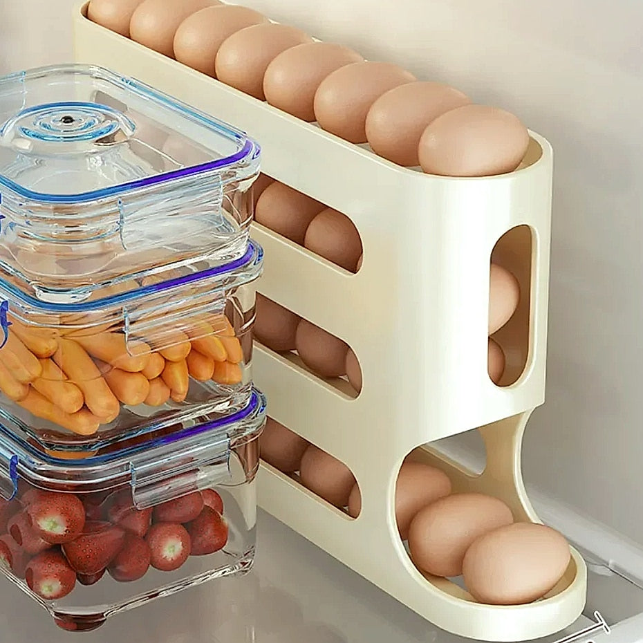 AEHOME 4-Layer Automatic Rolling Egg Holder Fridge Organizer