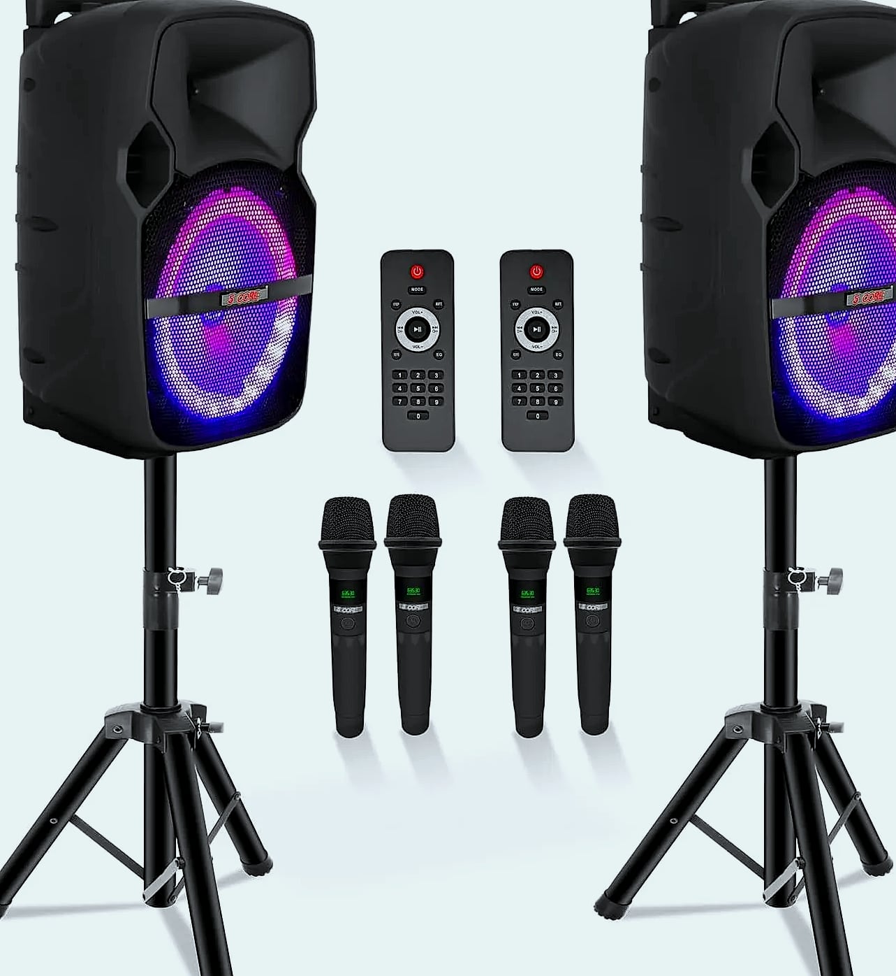 5 Core 400W DJ PA Speaker System with 2 Wireless Mics