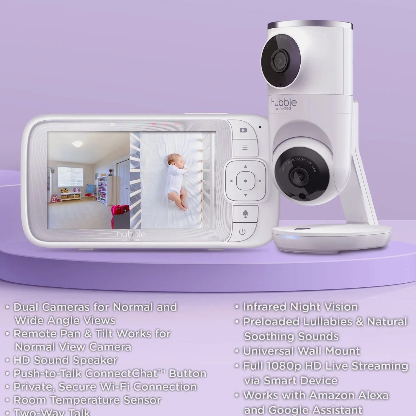 ✅ Hubble Smart Baby Monitor Dual View Wi-Fi for Toddlers 5" Parent Unit Viewer ✅