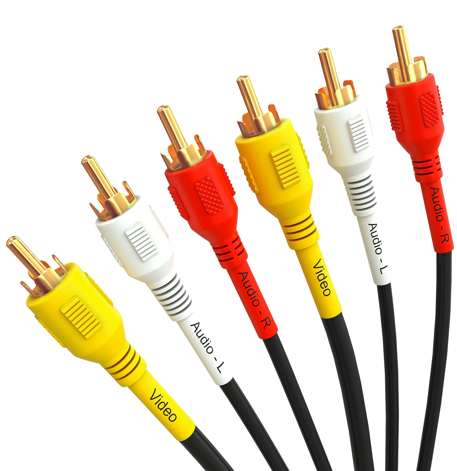 Cmple - 3 RCA Cable 50 Feet Composite Three RCA Male to Male Audio Video Cables A/V Gold Plated Triple Plug to Plug Cord for VHS/DVD Players, TVs
