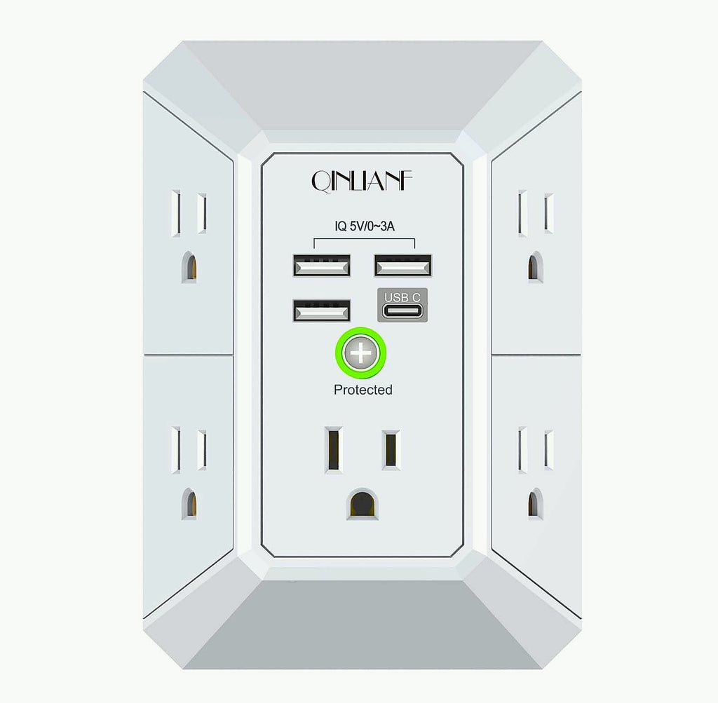 QINLIANF 5 Outlet Wall Charger with 4 USB Ports