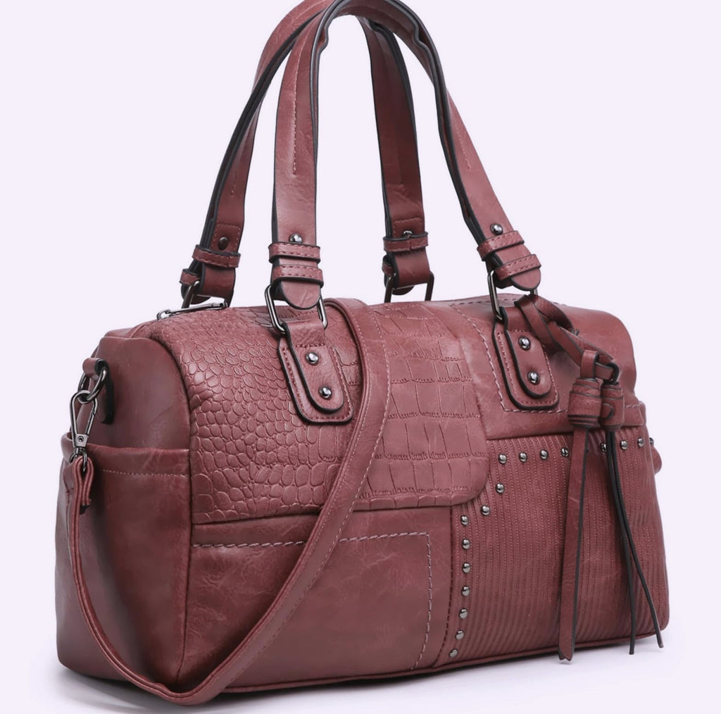 Dasein Women's Vegan Leather Barrel Bag Hobo Tote