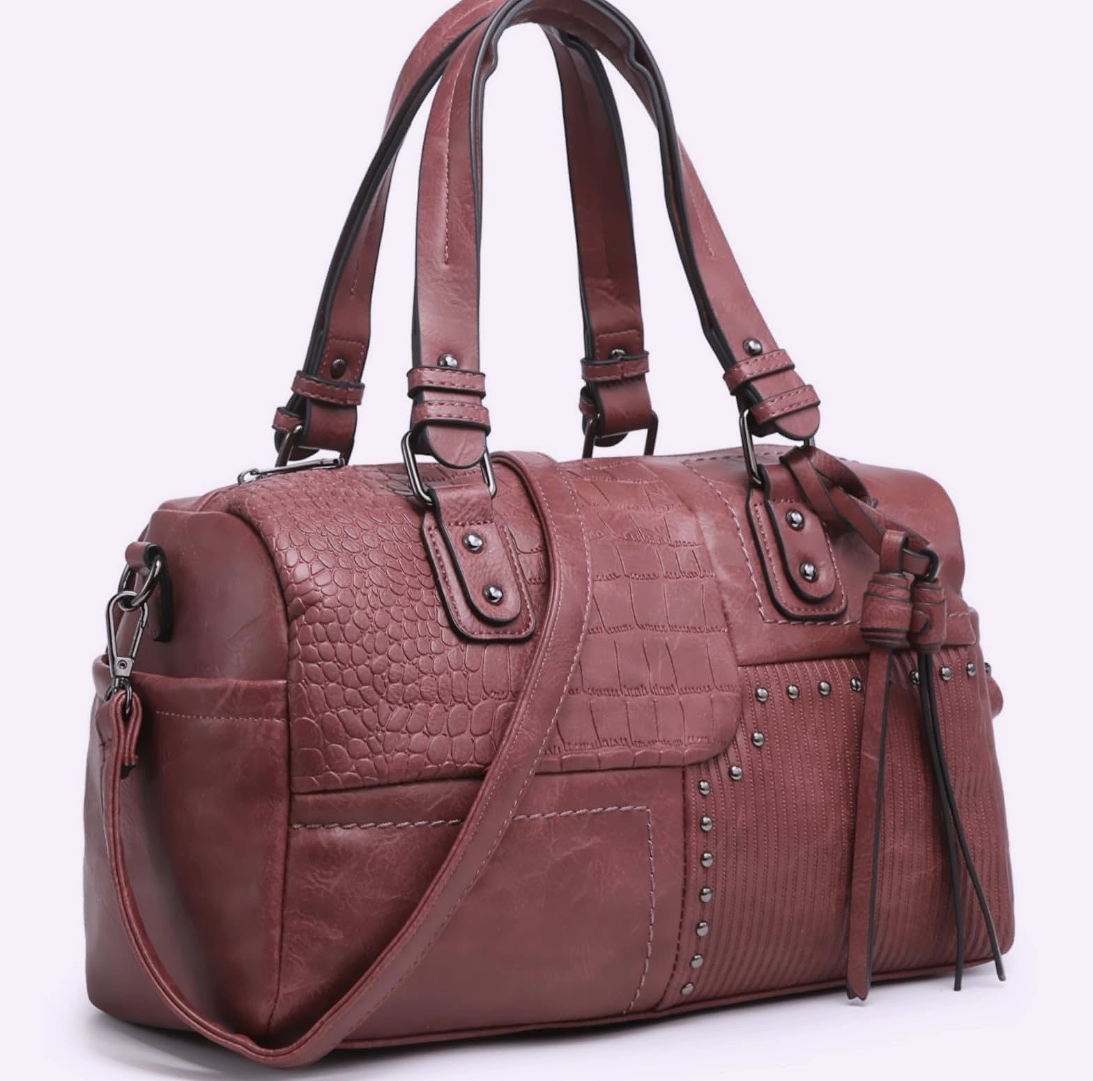 Dasein Women's Vegan Leather Barrel Bag Hobo Tote