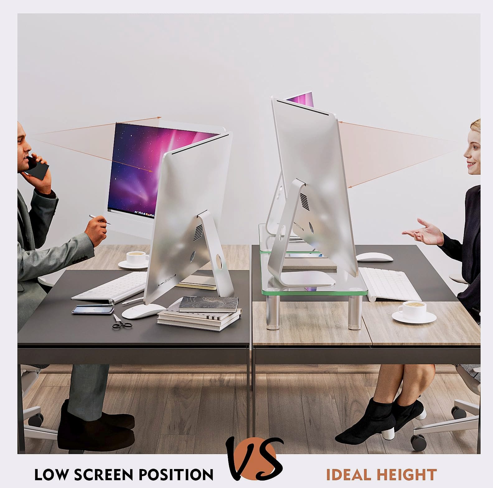 Hemudu Monitor Riser Stand 2 Pack Height Adjustable Tempered Glass
