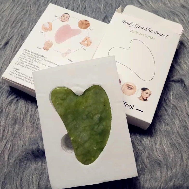 Genuine Jade Stone Massage Natural Quartz Scraper Jade Roller Gua Sha Set - White