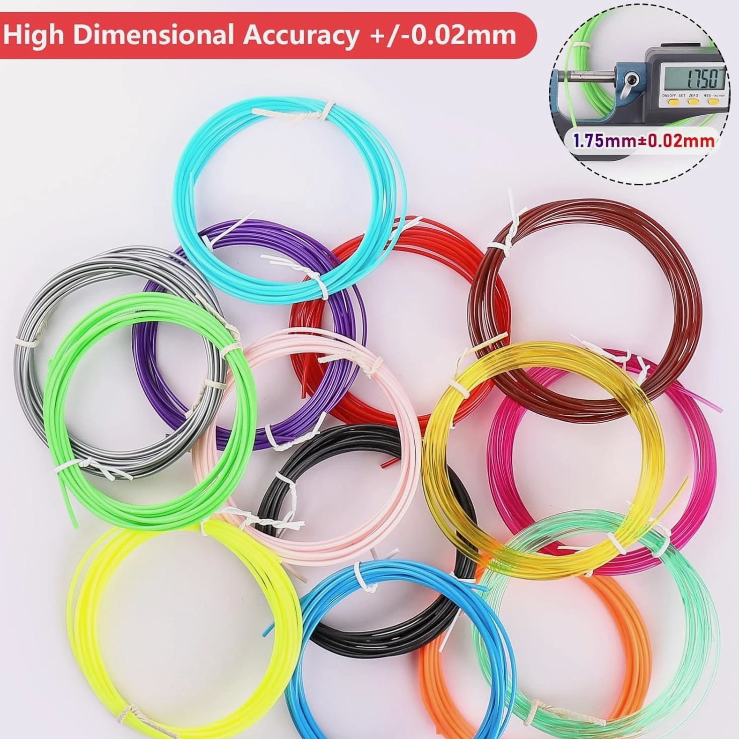 22 Colors 3D Pen Filament 1.75mm PLA - Each Color 10 Feet, Total 220 Feet