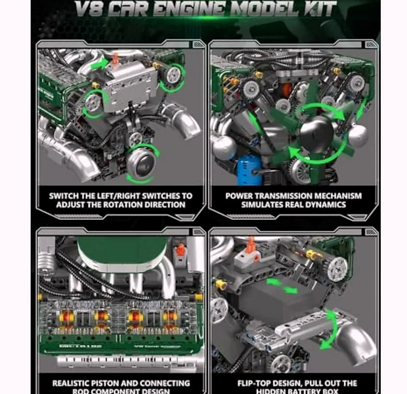 Mould King 10182 V8 Engine Building Blocks with Motor
