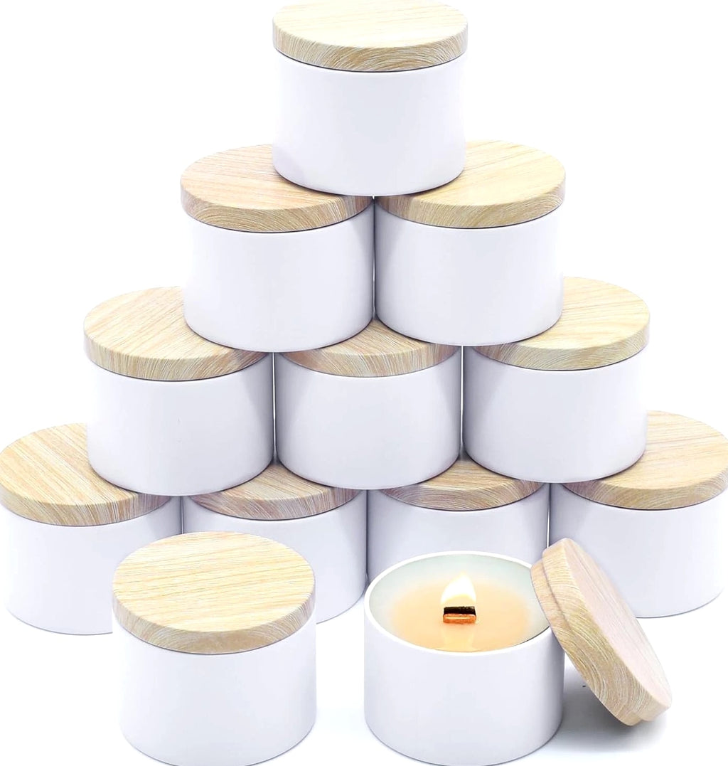 12 Pack 8 Oz Candle Jars with Metal Wood Grain Lids Empty Candle Making Container