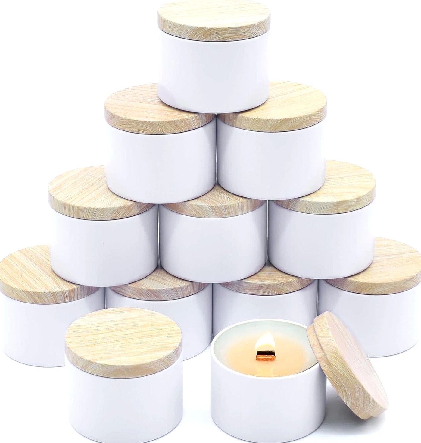 12 Pack 8 Oz Candle Jars with Metal Wood Grain Lids Empty Candle Making Container
