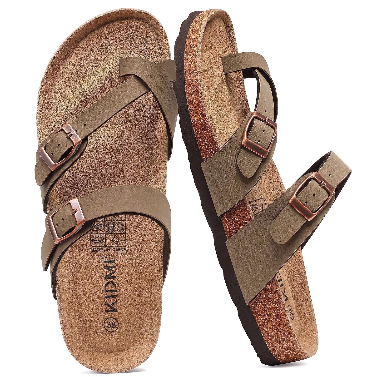 KIDMI Women's Cork Footbed Sandals with Adjustable Buckle