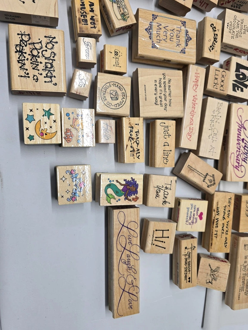 Lot Of 94 Vintage And Modern Wooden And Rubber Ink Stamps Arts Crafts
