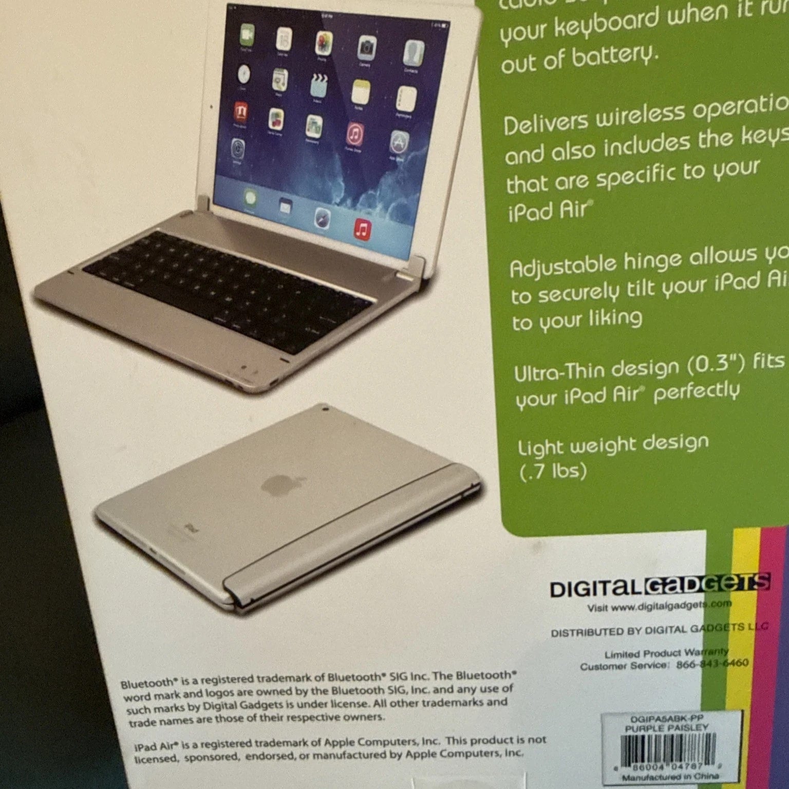 Digital Gadgets Ultra Thin Bluetooth Keyboard For iPad Mini  Open Box Never Used