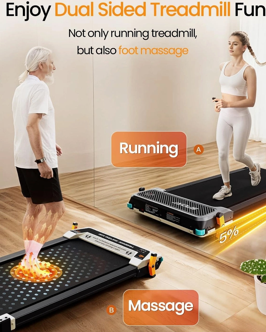 AKLUER Walking Pad with Incline Dual-Sided 2 in 1 Under Desk Treadmill - 330LBs